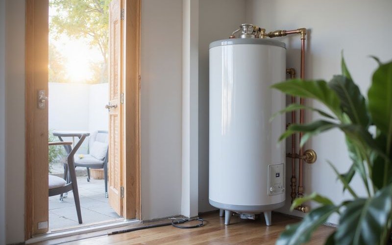 Gas hot water storage system installed outside Perth home