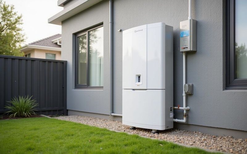 Heat pump hot water system installed in Perth backyard