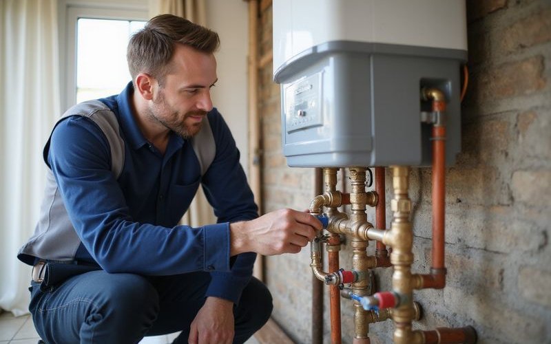 Hot water system being inspected by technician in Perth home