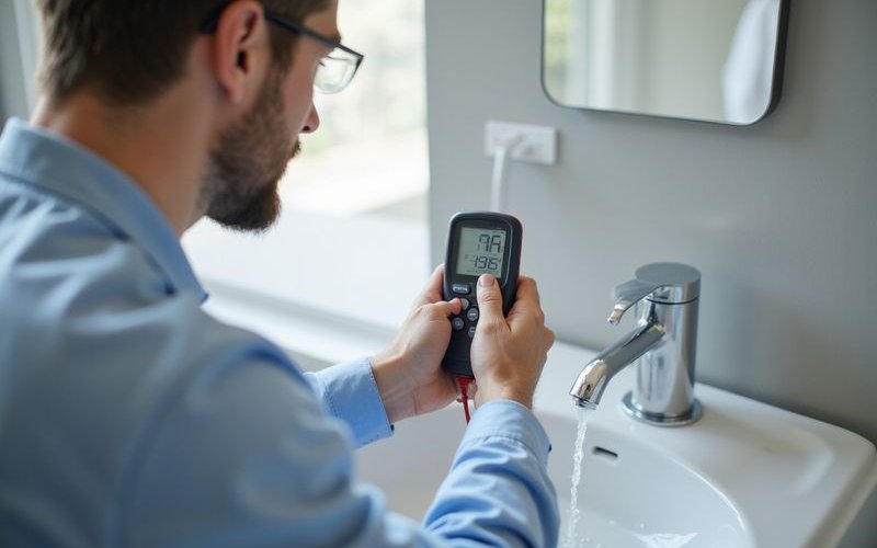 Hot water temperature testing for compliance